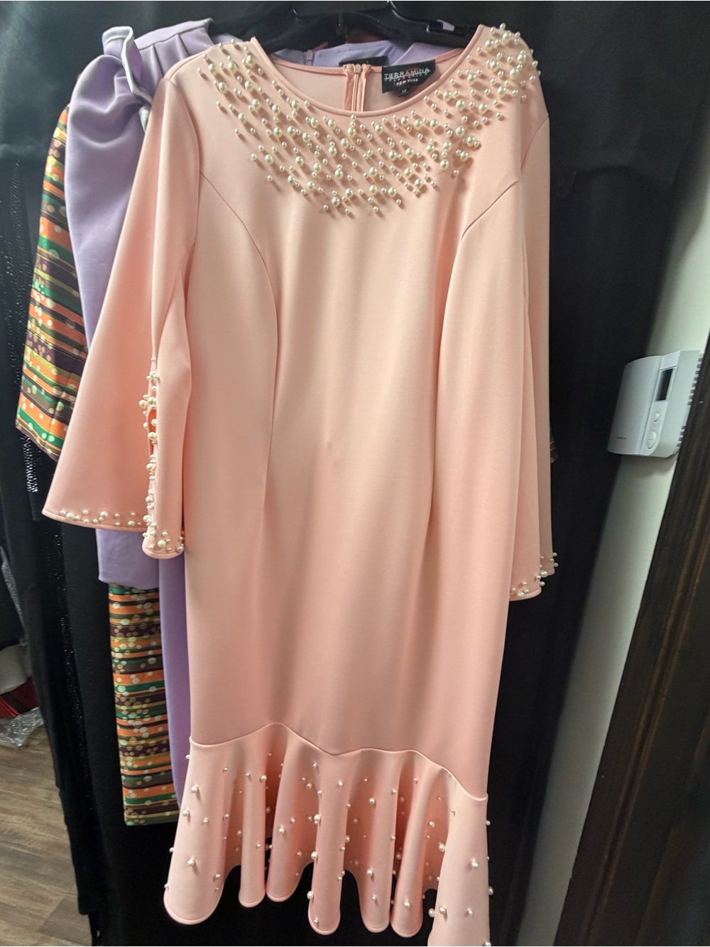 Terramina Blush Pink Pearl-Embellished Midi Dress
